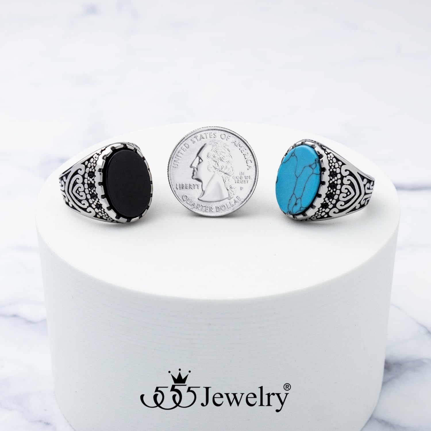 image:image555Jewelry Stainless Steel Vintage Celtic Signet TurquoiseOnyx Stone Ring for MenTurquoise Style 2