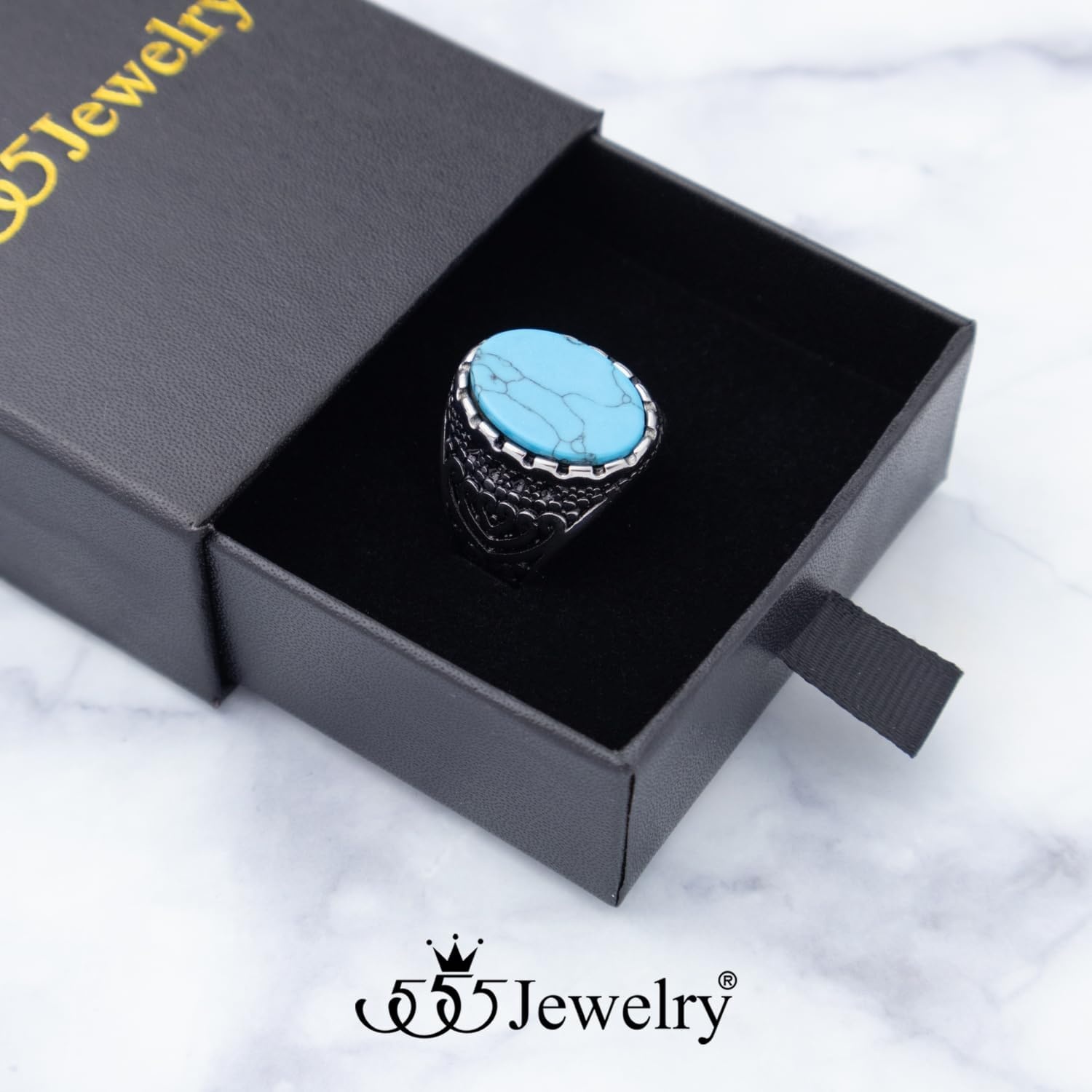 image:image555Jewelry Stainless Steel Vintage Celtic Signet TurquoiseOnyx Stone Ring for MenTurquoise Style 2