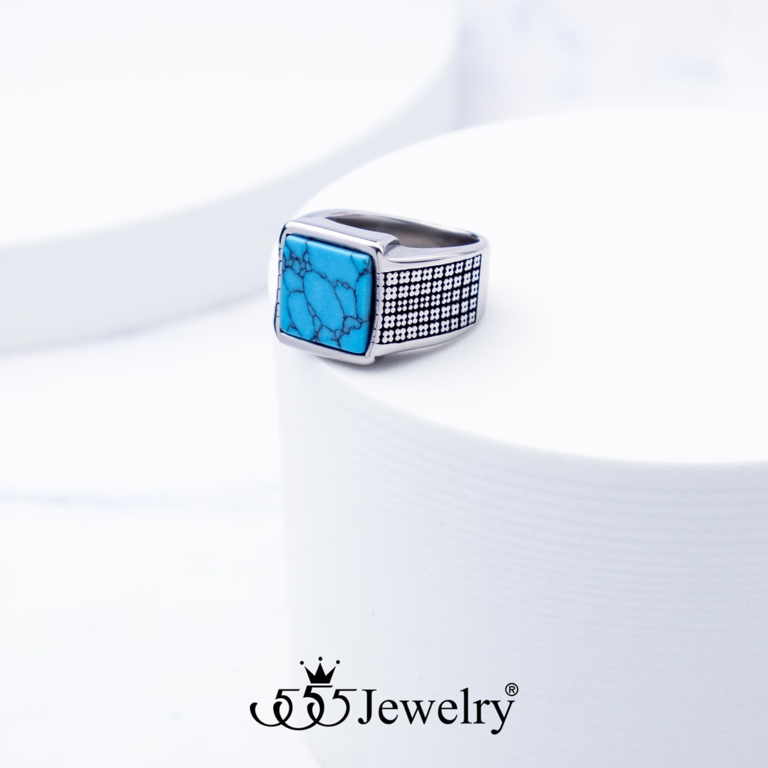image:image555Jewelry Stainless Steel Vintage Celtic Signet TurquoiseOnyx Stone Ring for MenTurquoise Style 3