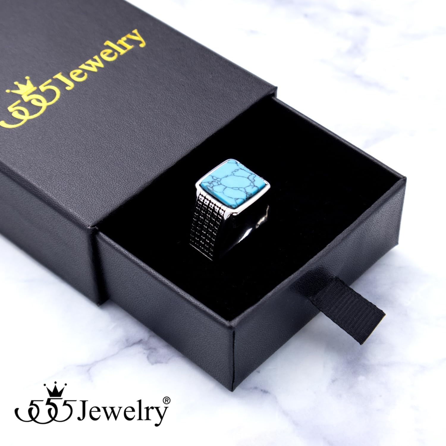 image:image555Jewelry Stainless Steel Vintage Celtic Signet TurquoiseOnyx Stone Ring for MenTurquoise Style 3