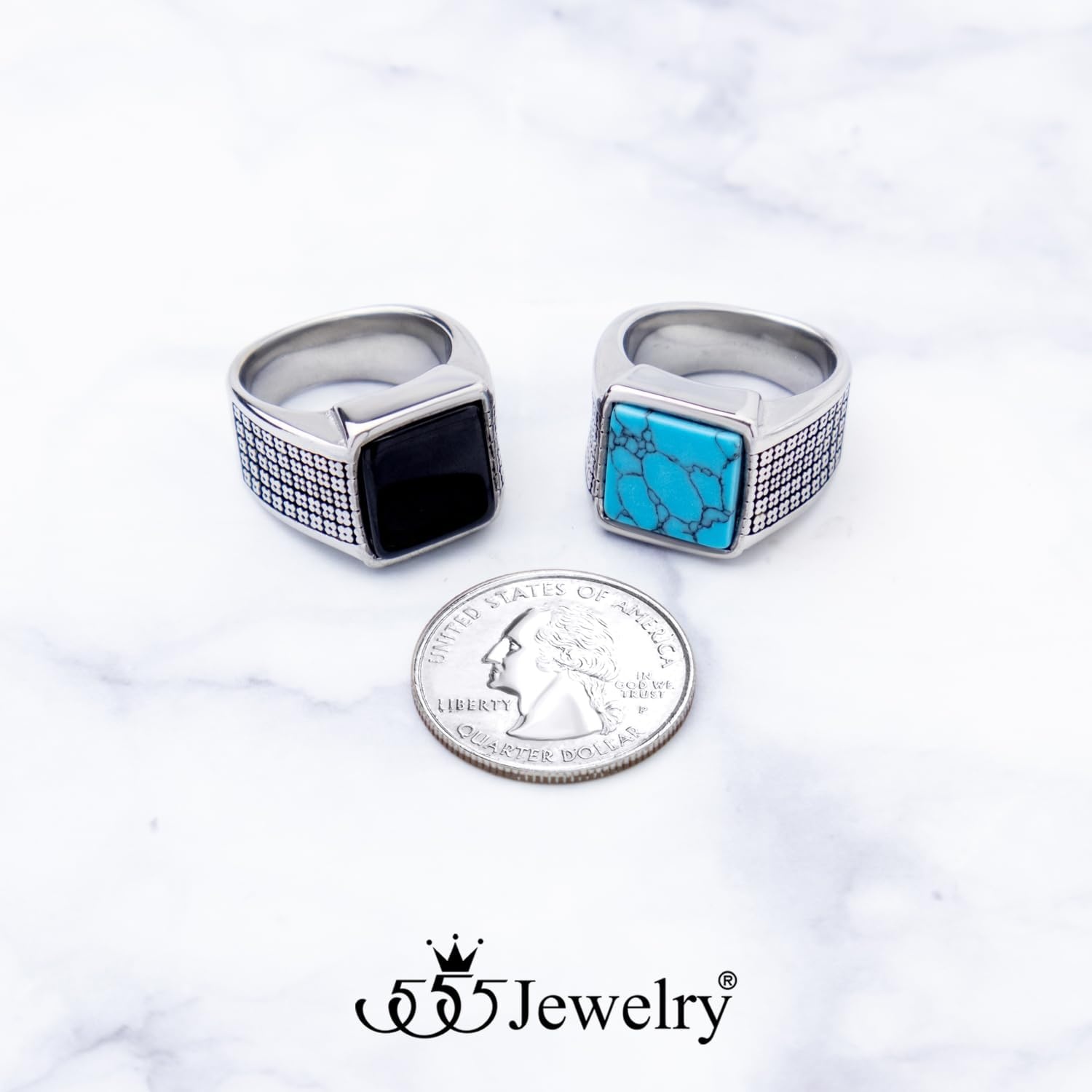 image:image555Jewelry Stainless Steel Vintage Celtic Signet TurquoiseOnyx Stone Ring for MenTurquoise Style 3