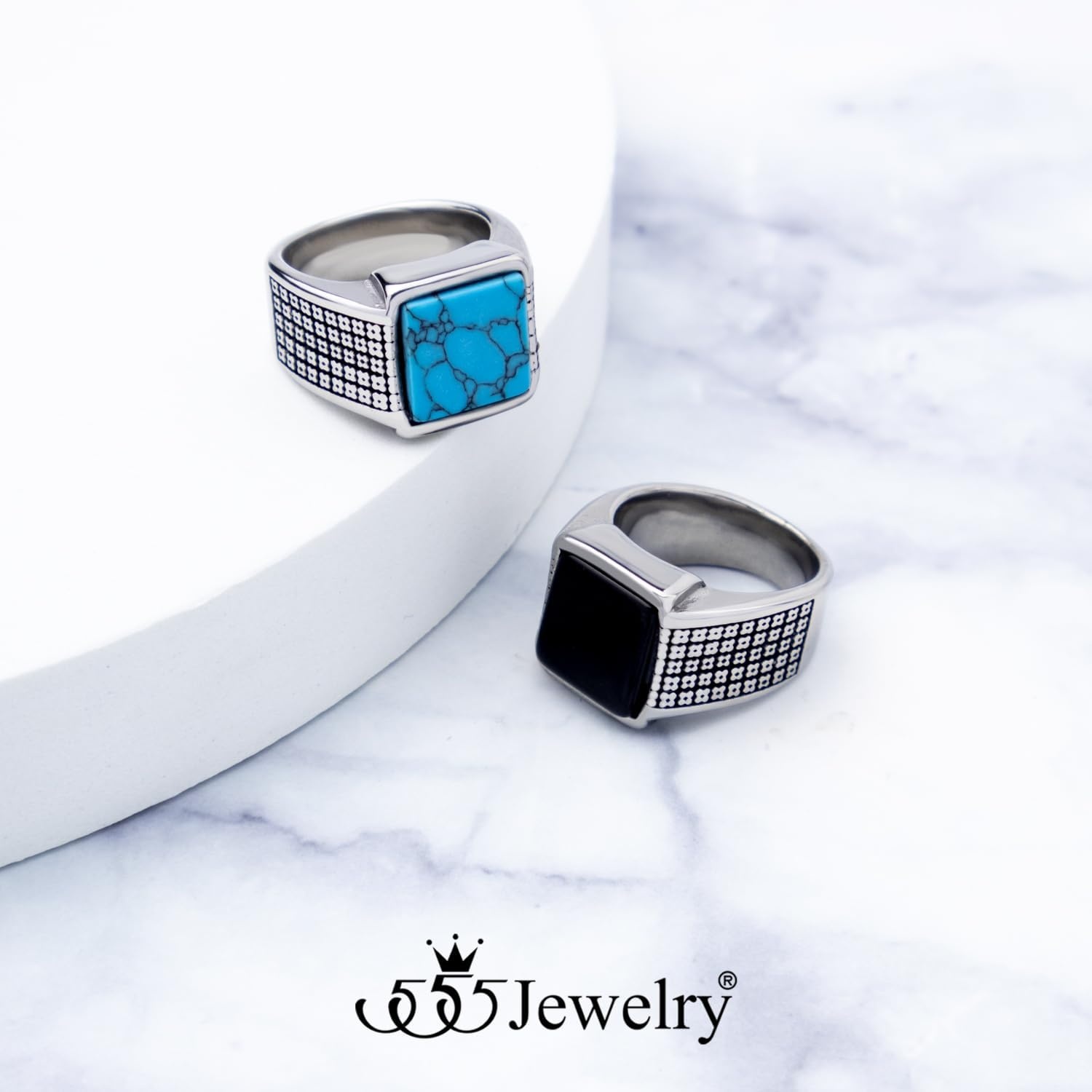 image:image555Jewelry Stainless Steel Vintage Celtic Signet TurquoiseOnyx Stone Ring for MenTurquoise Style 3