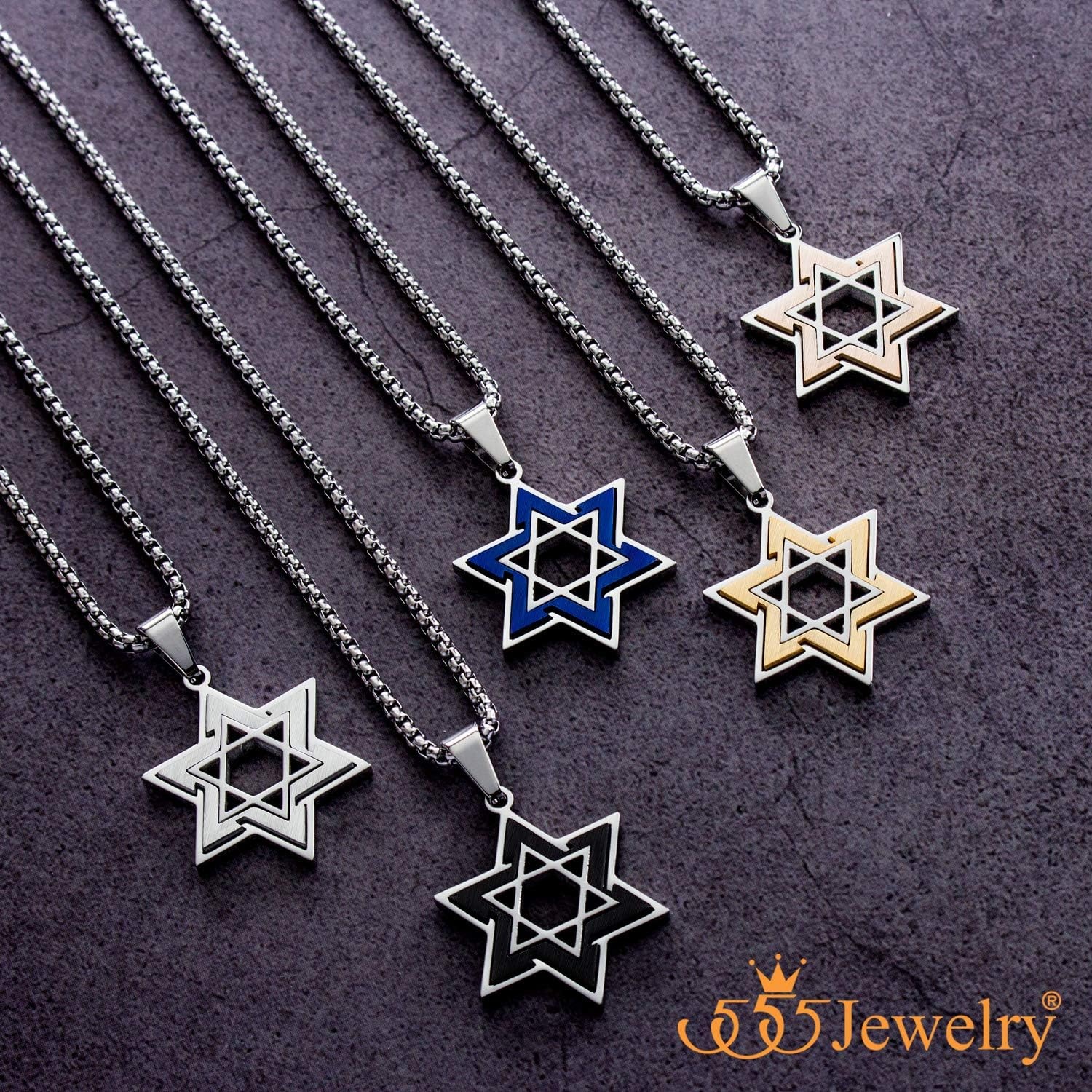 image:image555Jewelry Star of David Necklace for Men 2 Tone Stainless Steel Jewish Star Necklace with 1624 Inch Box Chain Star of David PendantSilver Gold