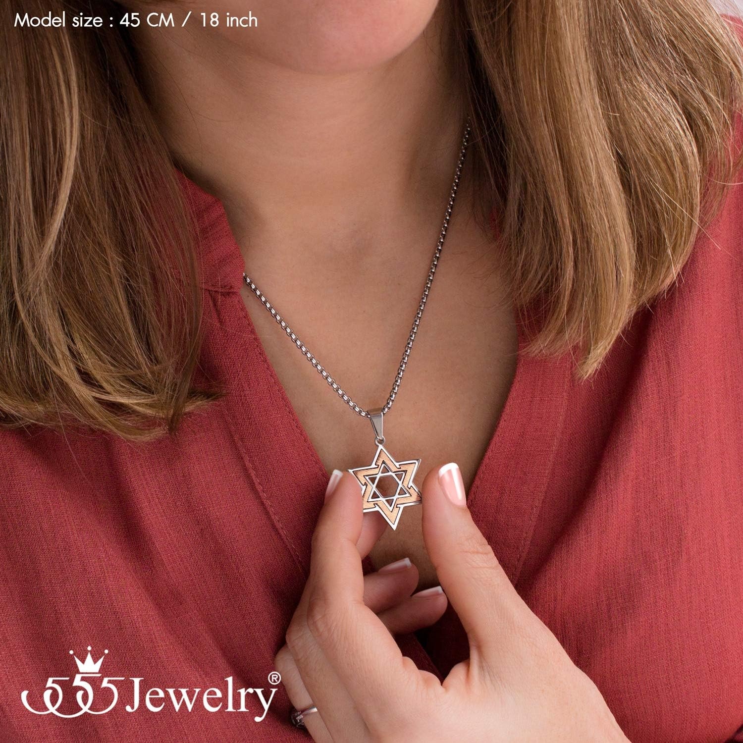 image:image555Jewelry Star of David Necklace for Men 2 Tone Stainless Steel Jewish Star Necklace with 1624 Inch Box Chain Star of David PendantSilver Rose Gold