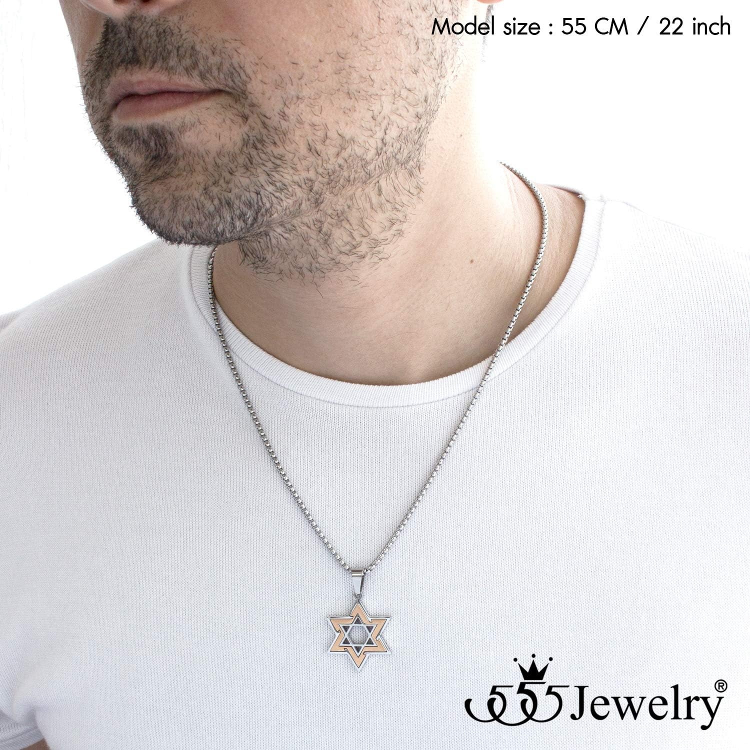 image:image555Jewelry Star of David Necklace for Men 2 Tone Stainless Steel Jewish Star Necklace with 1624 Inch Box Chain Star of David PendantSilver Rose Gold