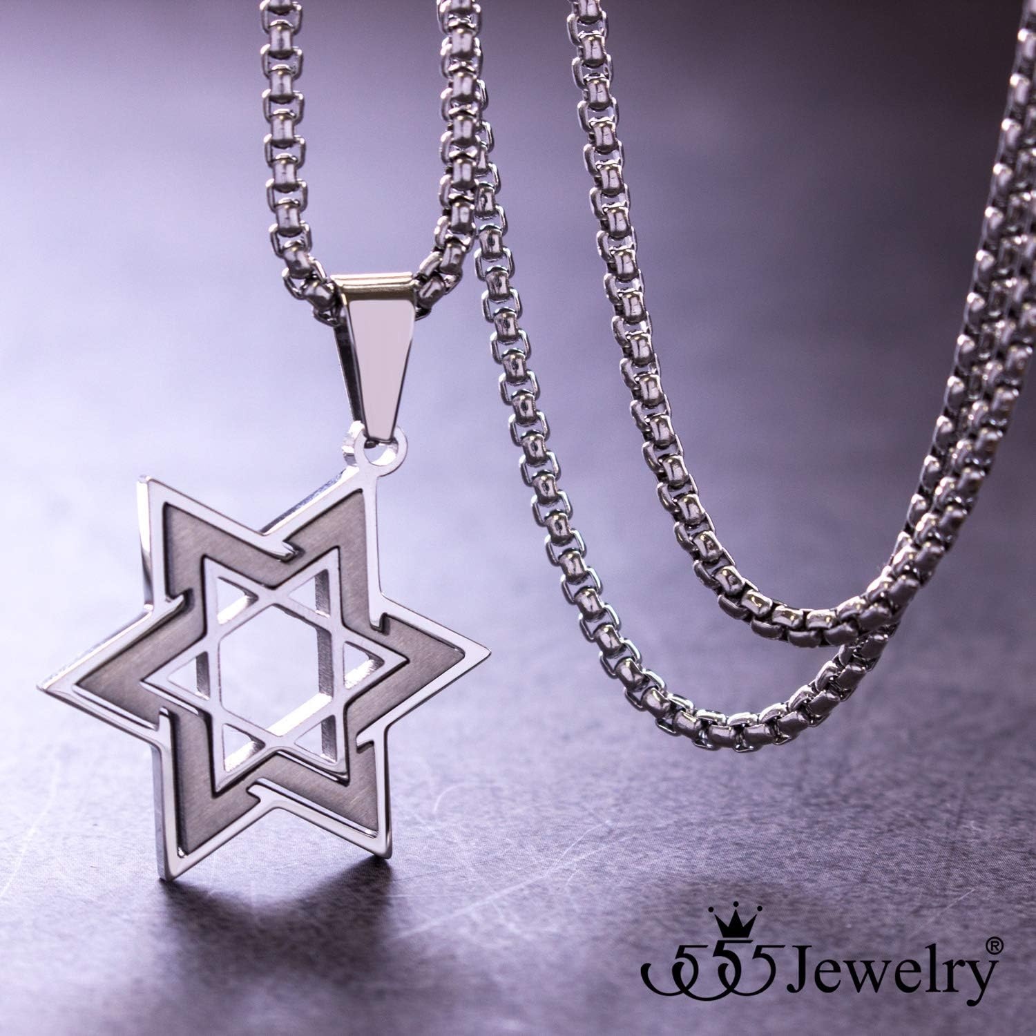 image:image555Jewelry Star of David Necklace for Men 2 Tone Stainless Steel Jewish Star Necklace with 1624 Inch Box Chain Star of David PendantSilver