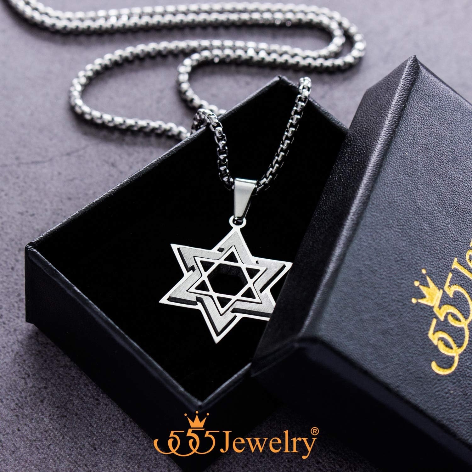 image:image555Jewelry Star of David Necklace for Men 2 Tone Stainless Steel Jewish Star Necklace with 1624 Inch Box Chain Star of David PendantSilver