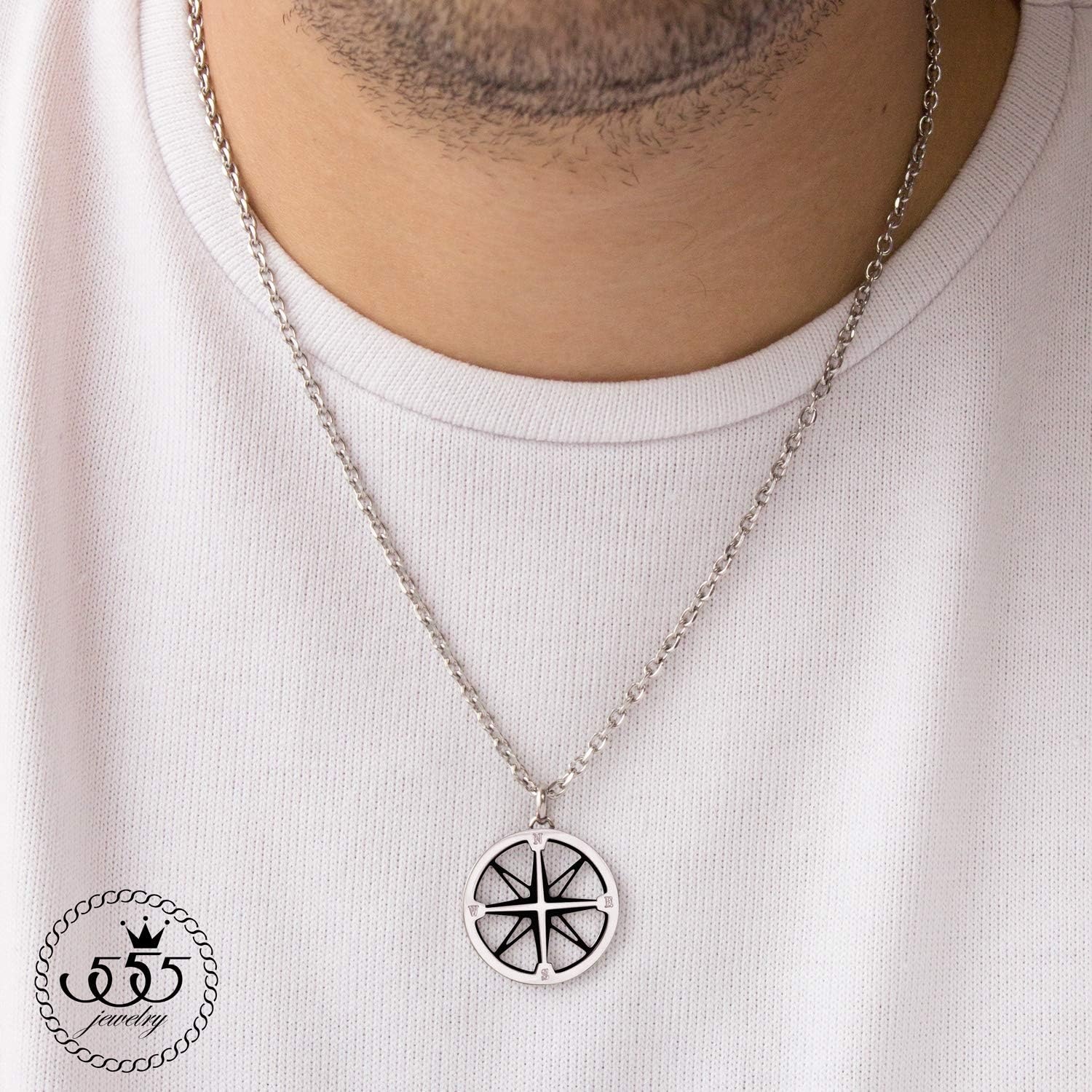image:image555Jewelry Unisex Stainless Steel Navigator Navigation Compass Pendant NecklaceSilver Black