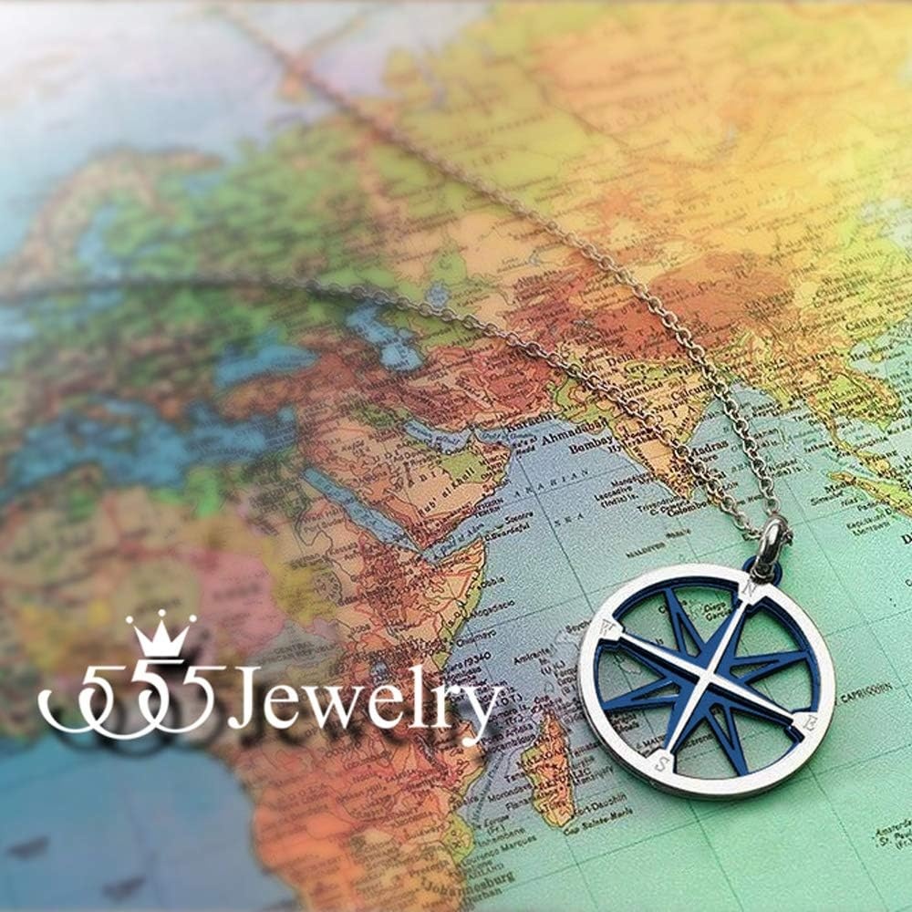 image:image555Jewelry Unisex Stainless Steel Navigator Navigation Compass Pendant NecklaceSilver Blue
