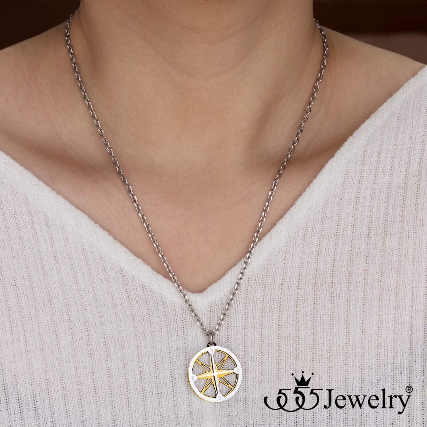 image:image555Jewelry Unisex Stainless Steel Navigator Navigation Compass Pendant NecklaceSilver Gold