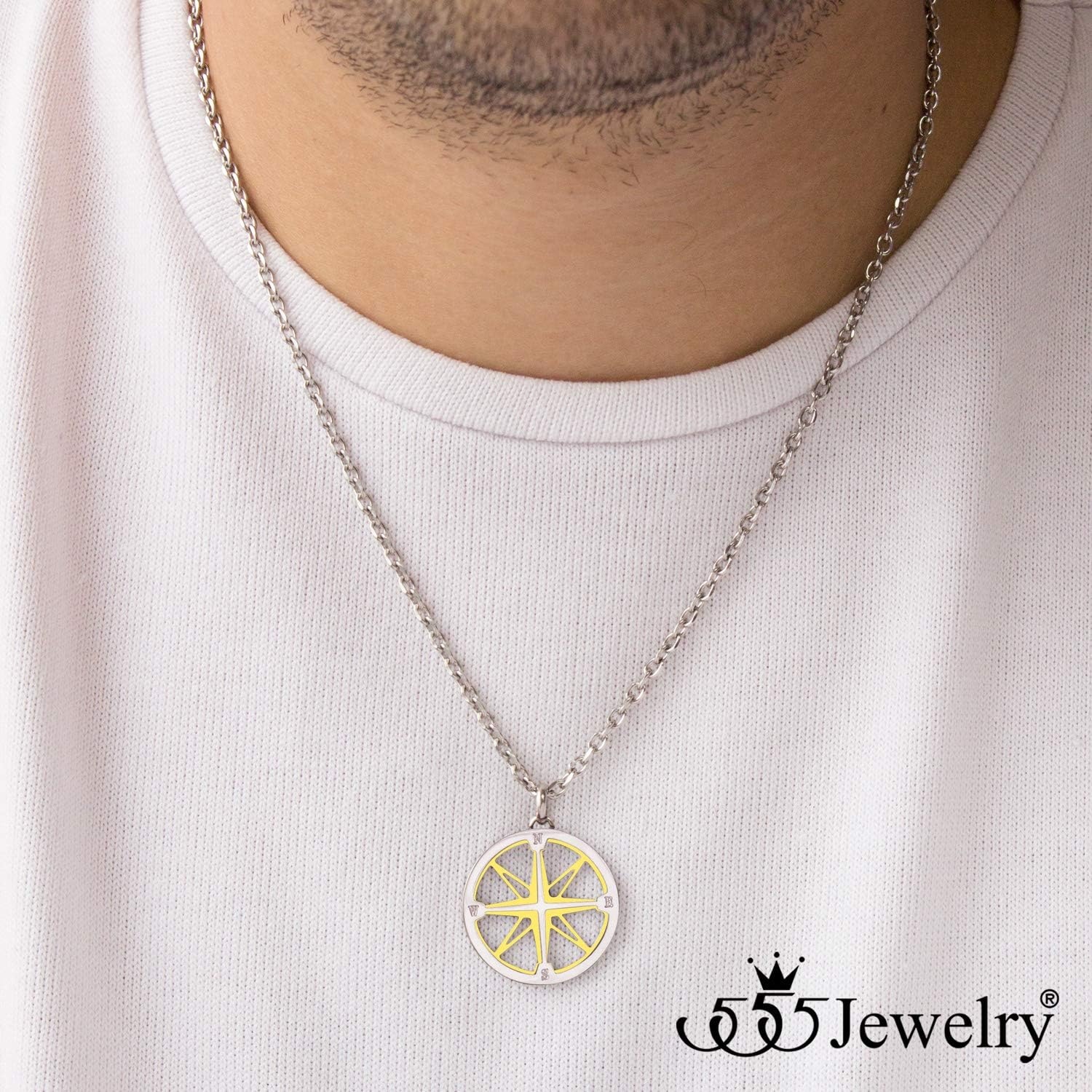 image:image555Jewelry Unisex Stainless Steel Navigator Navigation Compass Pendant NecklaceSilver Gold