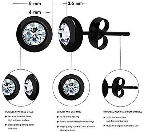 image:image555Jewelry Womens Pair Round Circle Solitaire Cubic Zirconia Bezel Stud EarringsBlack White Cubic Zirconia