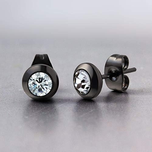 image:image555Jewelry Womens Pair Round Circle Solitaire Cubic Zirconia Bezel Stud EarringsBlack White Cubic Zirconia