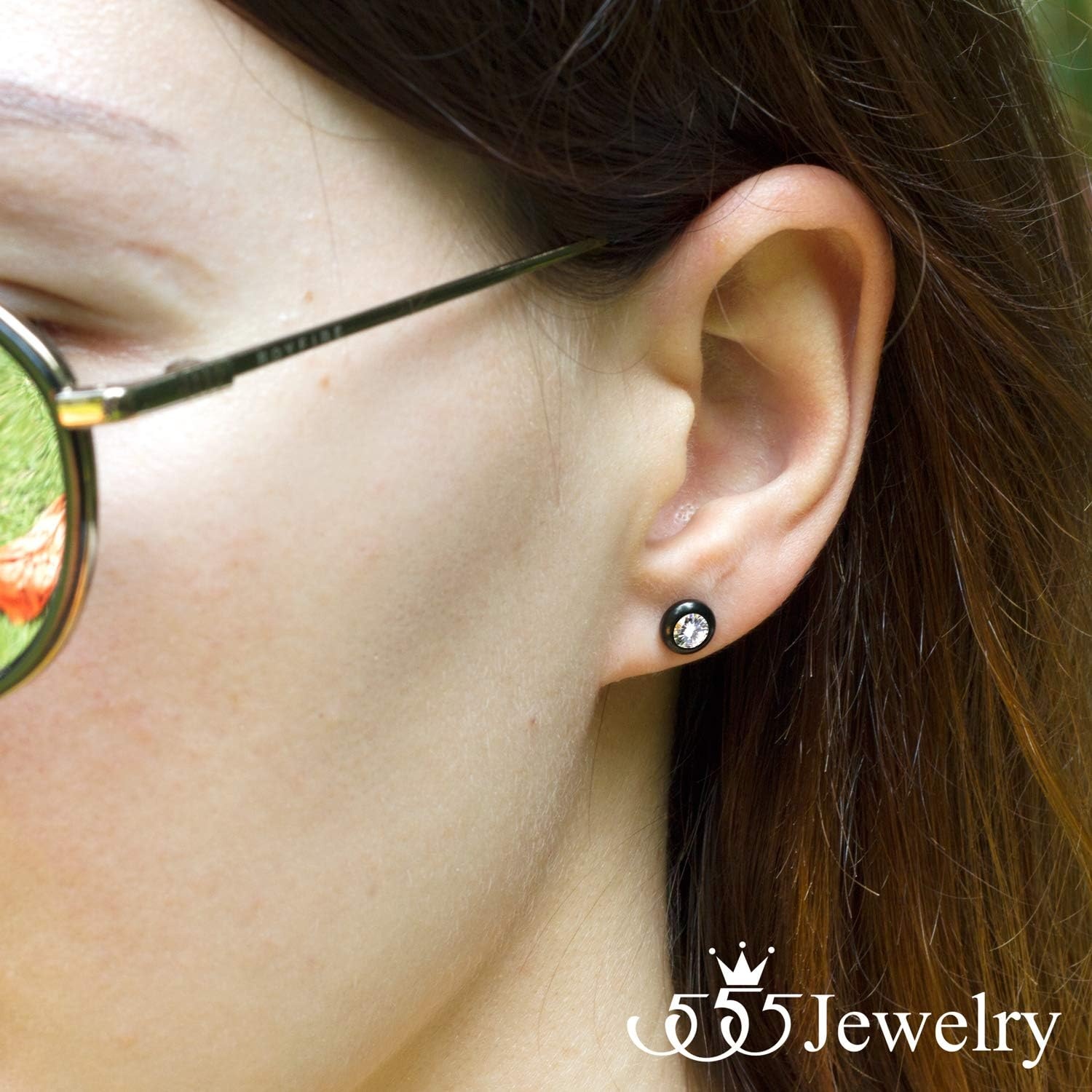 image:image555Jewelry Womens Pair Round Circle Solitaire Cubic Zirconia Bezel Stud EarringsBlack White Cubic Zirconia