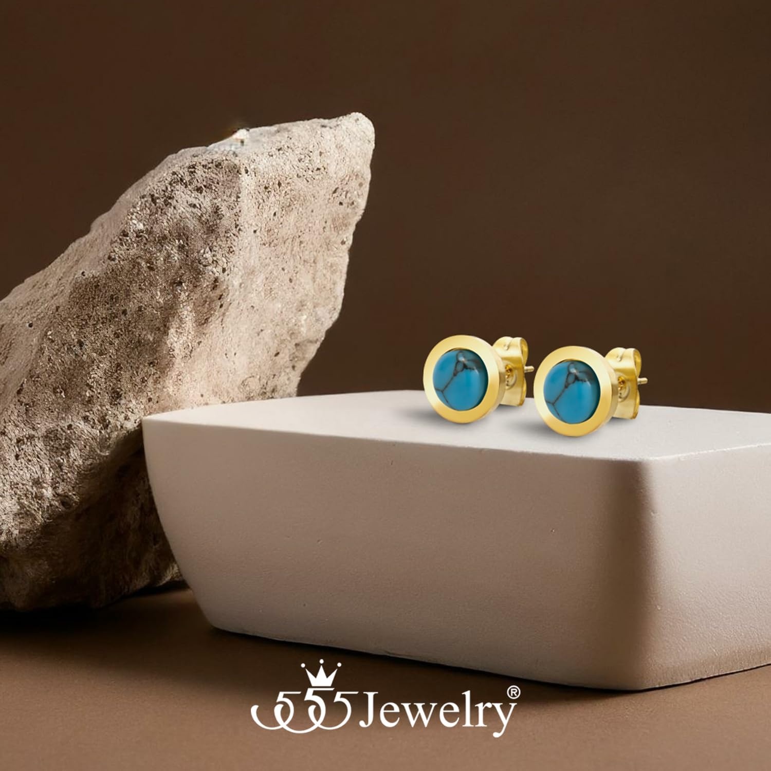 image:image555Jewelry Womens Pair Round Circle Solitaire Cubic Zirconia Bezel Stud EarringsGold Turquoise