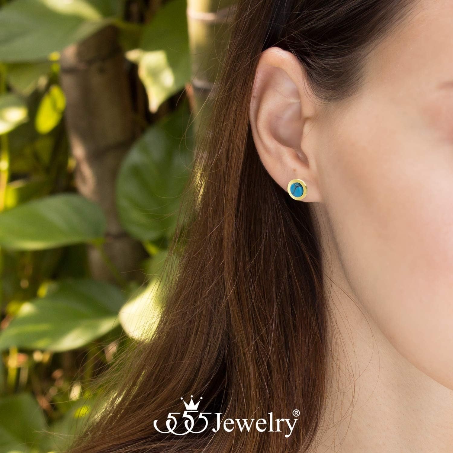image:image555Jewelry Womens Pair Round Circle Solitaire Cubic Zirconia Bezel Stud EarringsGold Turquoise