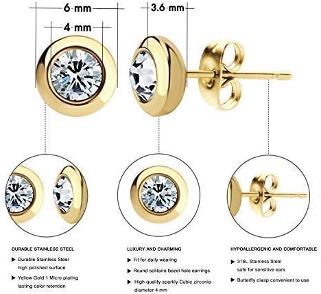 image:image555Jewelry Womens Pair Round Circle Solitaire Cubic Zirconia Bezel Stud EarringsGold White Cubic Zirconia