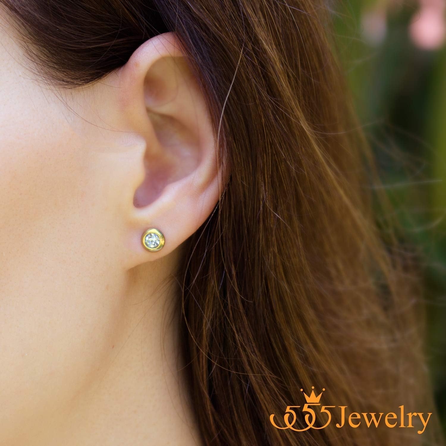 image:image555Jewelry Womens Pair Round Circle Solitaire Cubic Zirconia Bezel Stud EarringsGold White Cubic Zirconia