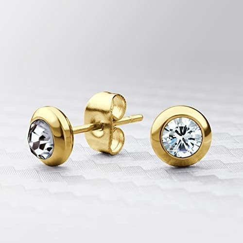 image:image555Jewelry Womens Pair Round Circle Solitaire Cubic Zirconia Bezel Stud EarringsGold White Cubic Zirconia