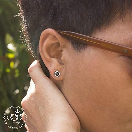 image:image555Jewelry Womens Pair Round Circle Solitaire Cubic Zirconia Bezel Stud EarringsSilver Black Cubic Zirconia