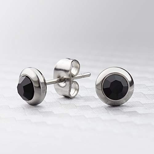 image:image555Jewelry Womens Pair Round Circle Solitaire Cubic Zirconia Bezel Stud EarringsSilver Black Cubic Zirconia