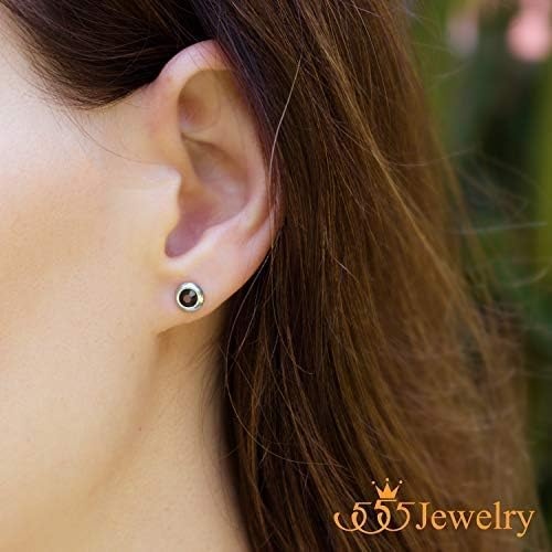 image:image555Jewelry Womens Pair Round Circle Solitaire Cubic Zirconia Bezel Stud EarringsSilver Black Cubic Zirconia