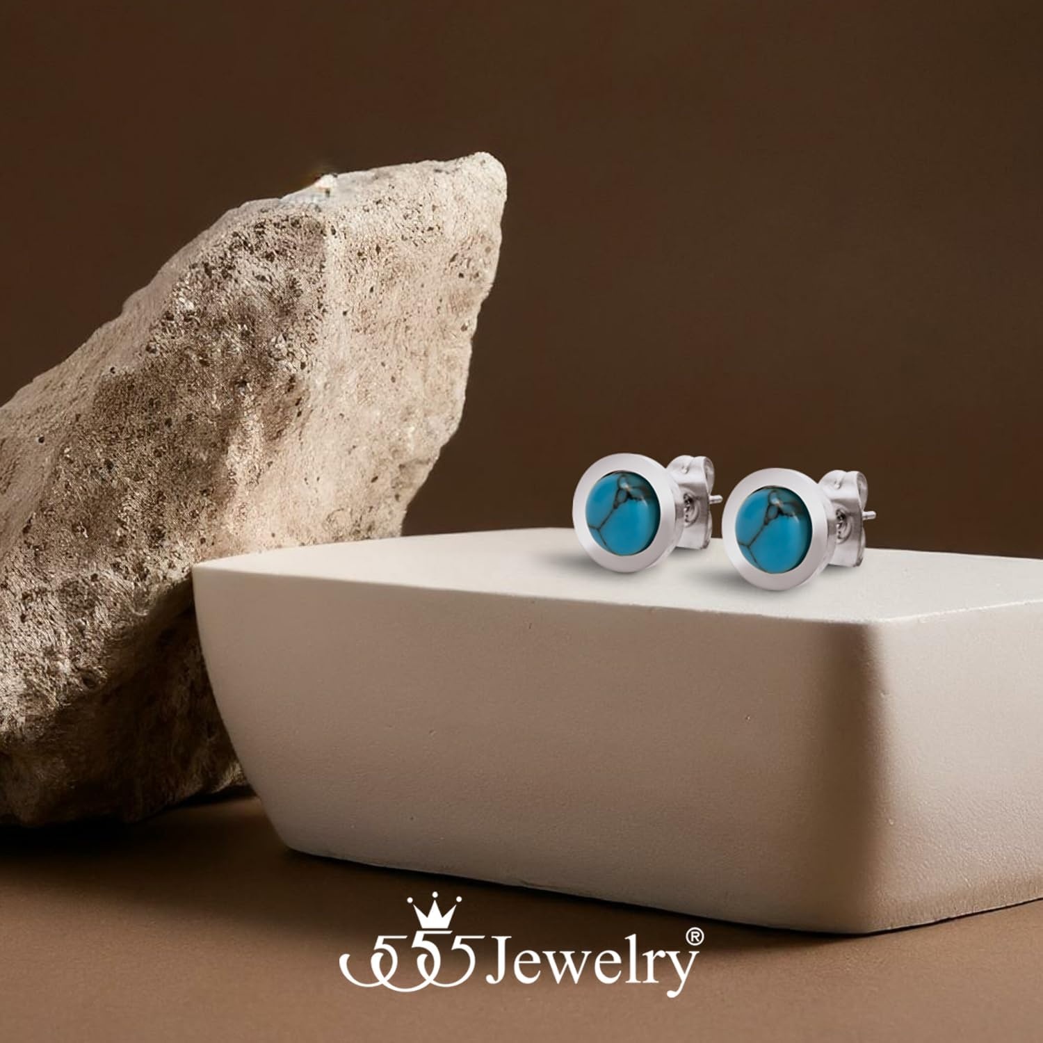 image:image555Jewelry Womens Pair Round Circle Solitaire Cubic Zirconia Bezel Stud EarringsSilver Turquoise