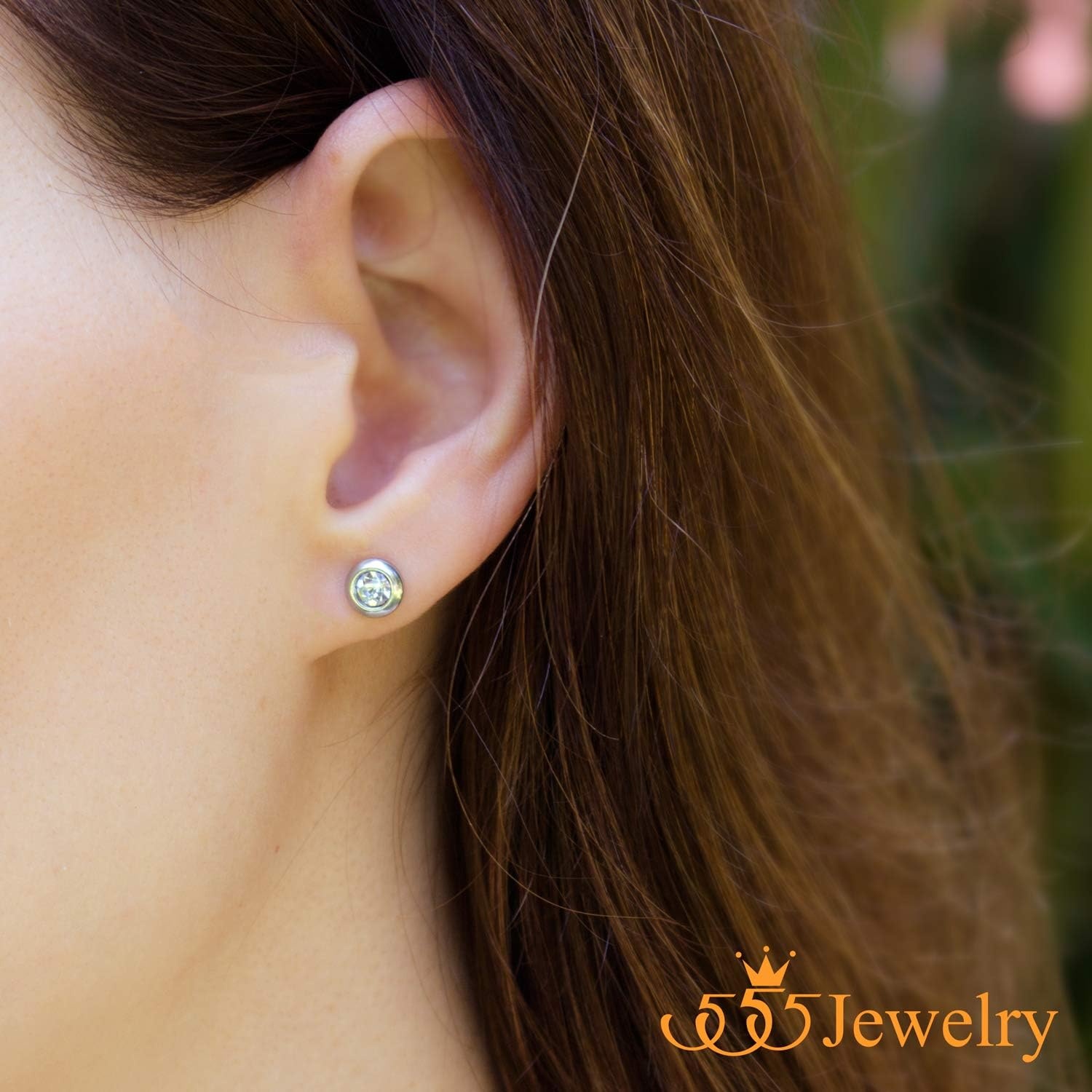 image:image555Jewelry Womens Pair Round Circle Solitaire Cubic Zirconia Bezel Stud EarringsSilver White Cubic Zirconia