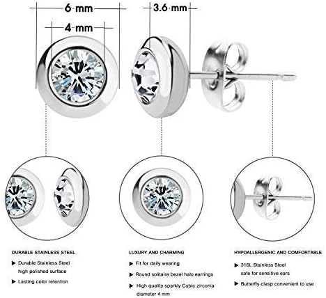 image:image555Jewelry Womens Pair Round Circle Solitaire Cubic Zirconia Bezel Stud EarringsSilver White Cubic Zirconia