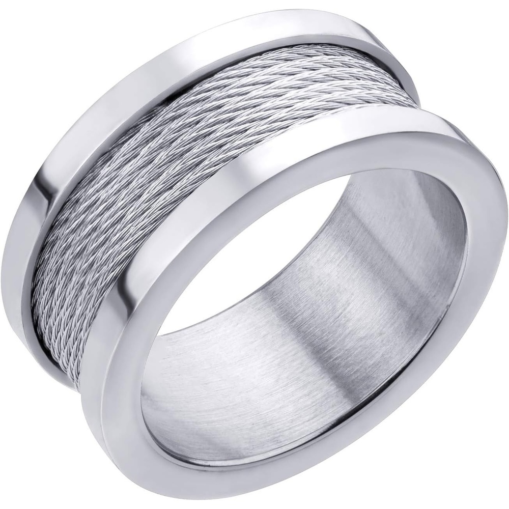 image:image555Jewelry 10mm Wide Stainless Steel Five Twisted Cable Rows Inlay Ring Wedding Band for MenSilver