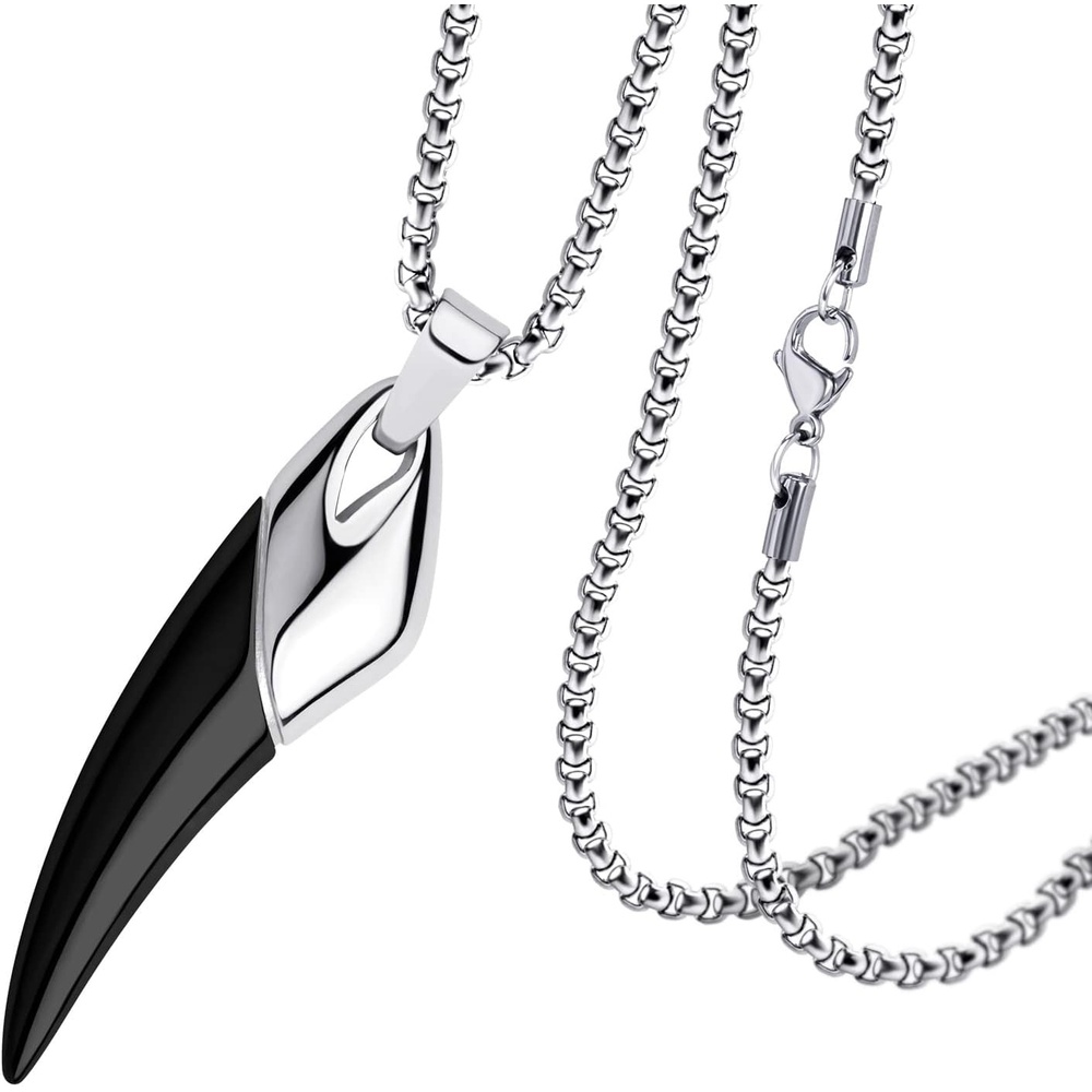 image:image555Jewelry 2 Tone Stainless Steel Horn Necklace for Men 1624 Inch Box ChainSilverBlack