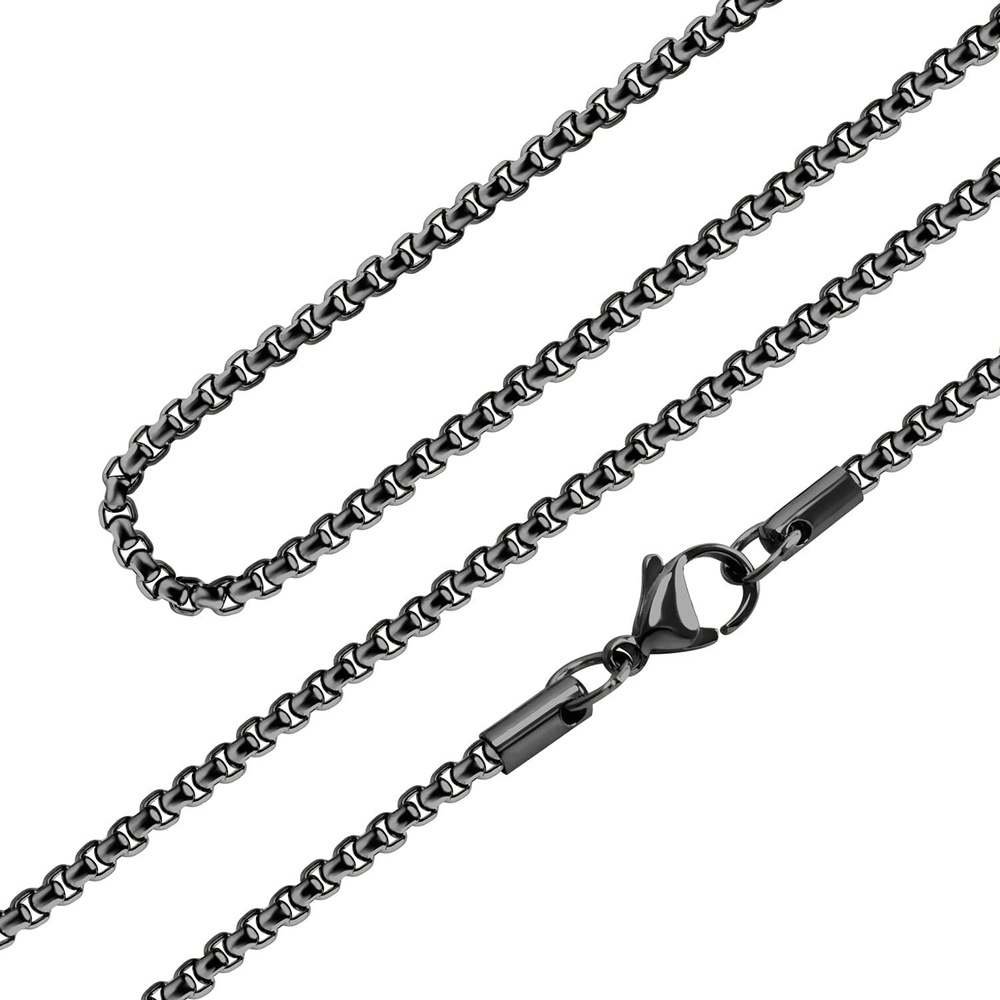 image:image555Jewelry 25mm Stainless Steel Box Chain Necklace for Men amp Women 1628 InchRound Box Chain Black