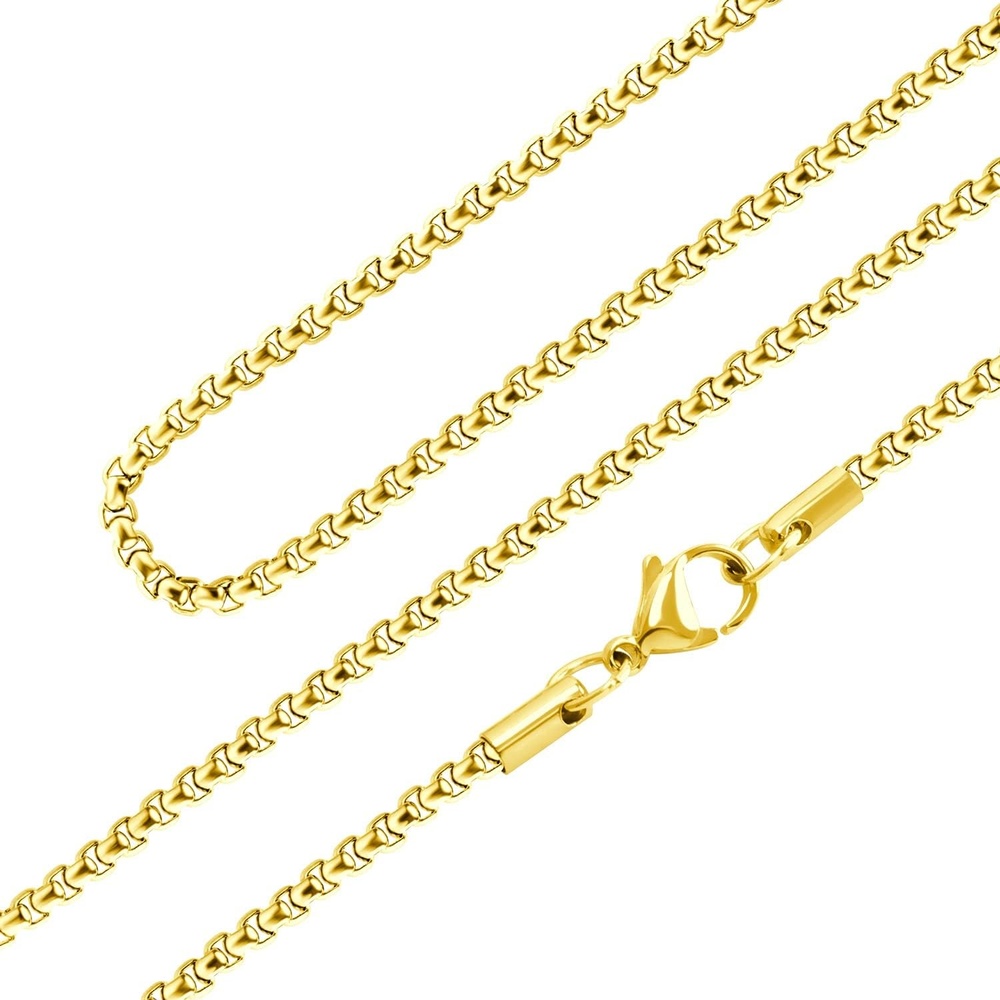 image:image555Jewelry 25mm Stainless Steel Box Chain Necklace for Men amp Women 1628 InchRound Box Chain Gold