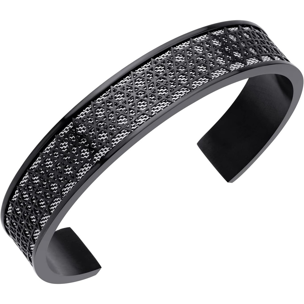 image:image555Jewelry Exclusive Stainless Steel Star of David Open Cuff Bangle Bracelet for MenBlackSilver