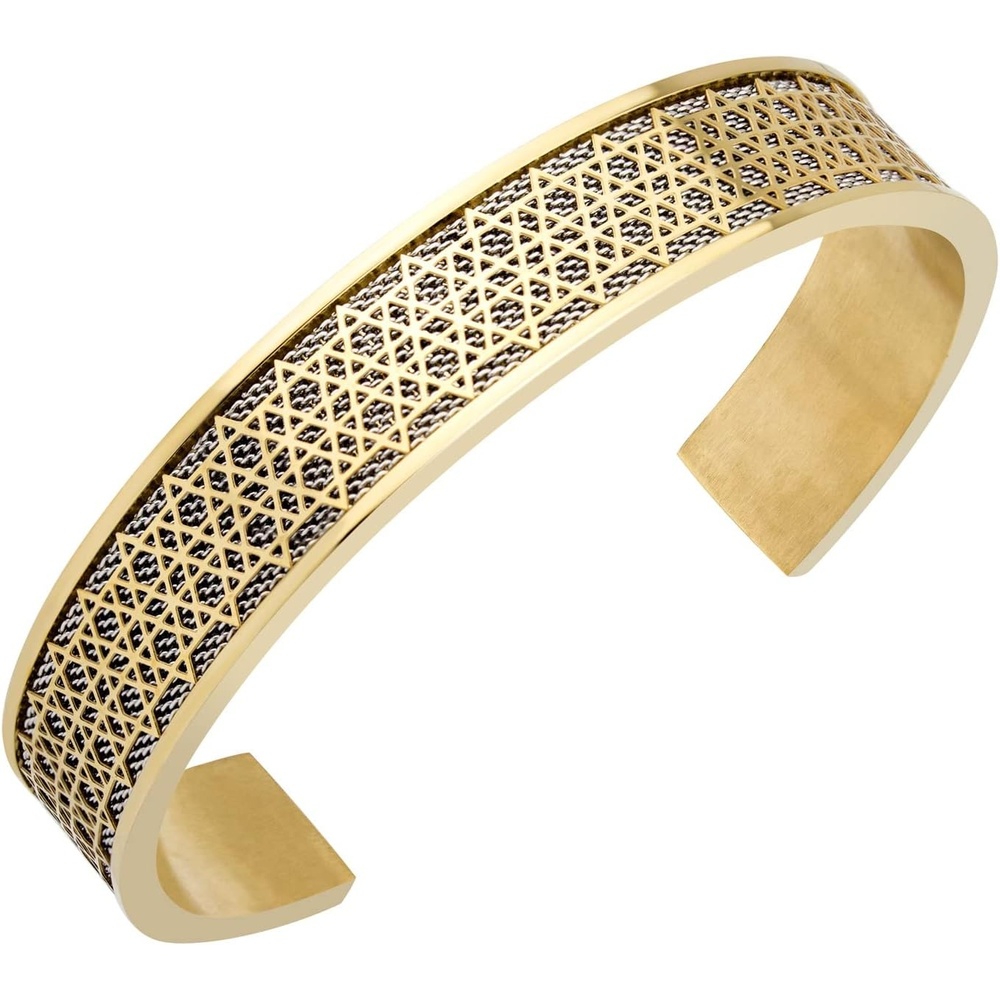 image:image555Jewelry Exclusive Stainless Steel Star of David Open Cuff Bangle Bracelet for MenGoldSilver