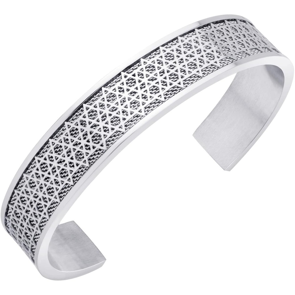 image:image555Jewelry Exclusive Stainless Steel Star of David Open Cuff Bangle Bracelet for MenSilver