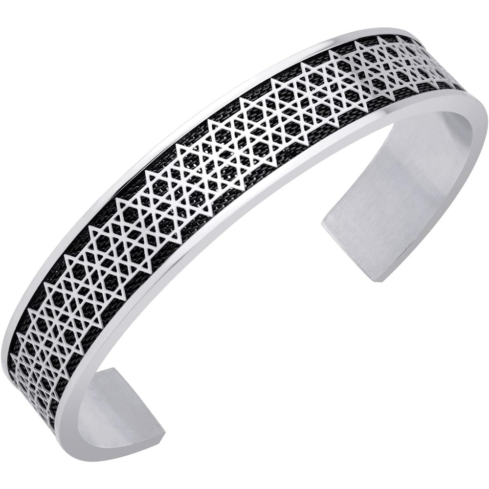 image:image555Jewelry Exclusive Stainless Steel Star of David Open Cuff Bangle Bracelet for MenSilverBlack