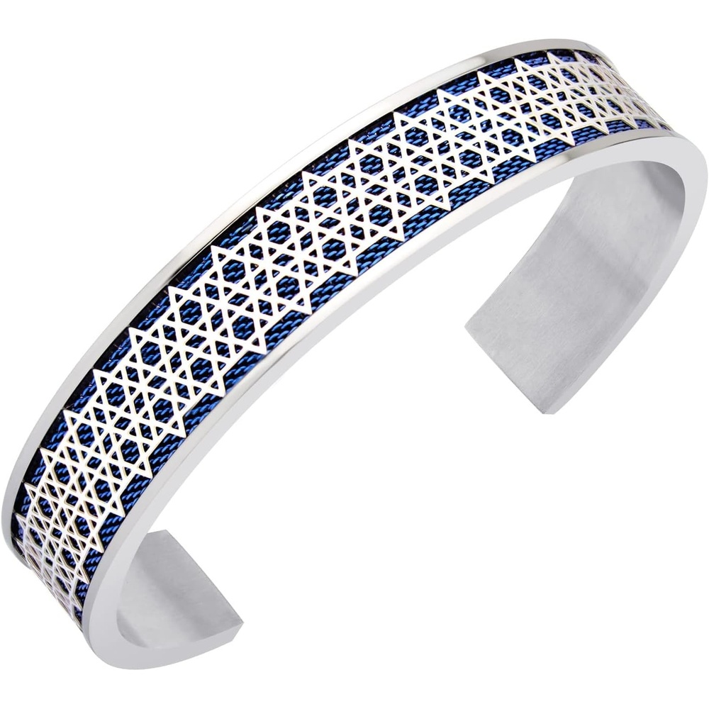 image:image555Jewelry Exclusive Stainless Steel Star of David Open Cuff Bangle Bracelet for MenSilverBlue