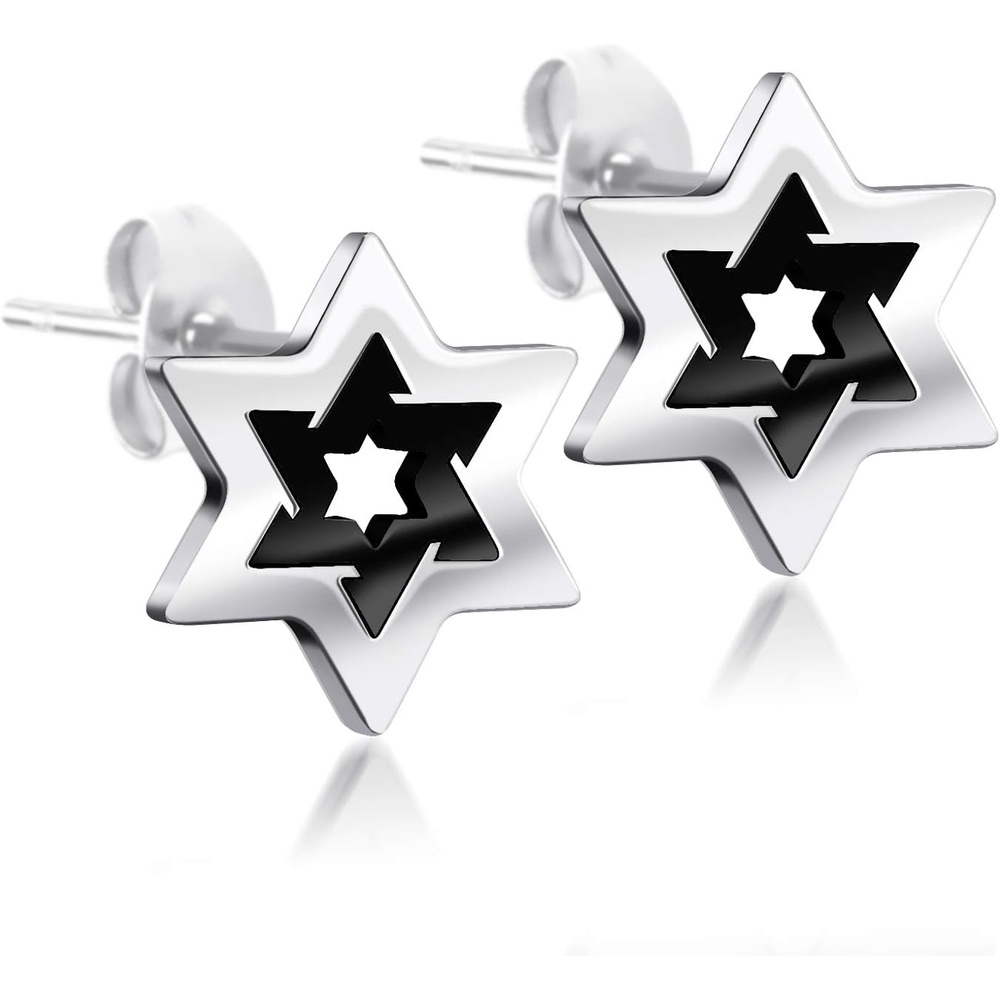 image:image555Jewelry Hypoallergenic Stainless Steel Star of David Stud Earrings for Women amp LadiesSilver Black