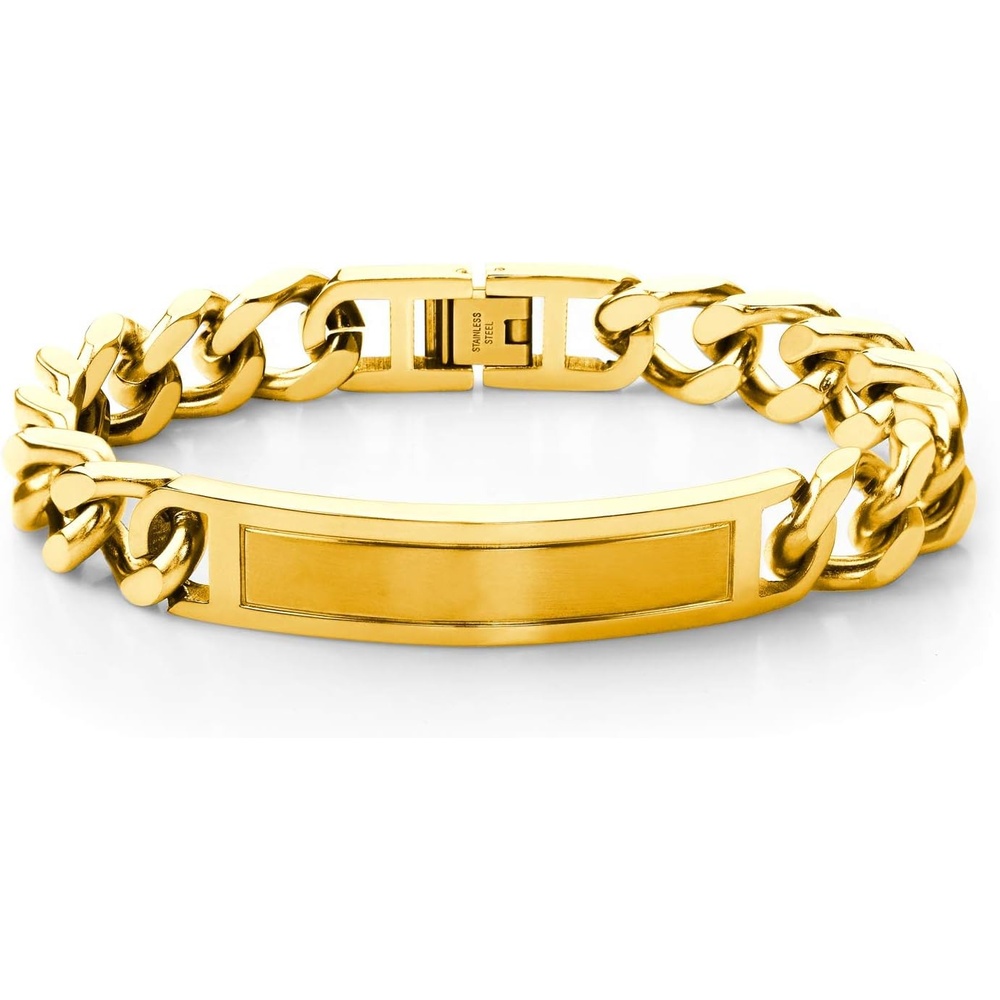 image:image555Jewelry Mens Stainless Steel Bar Plate Tag Cuban Link Curb Chain BraceletYellow Gold