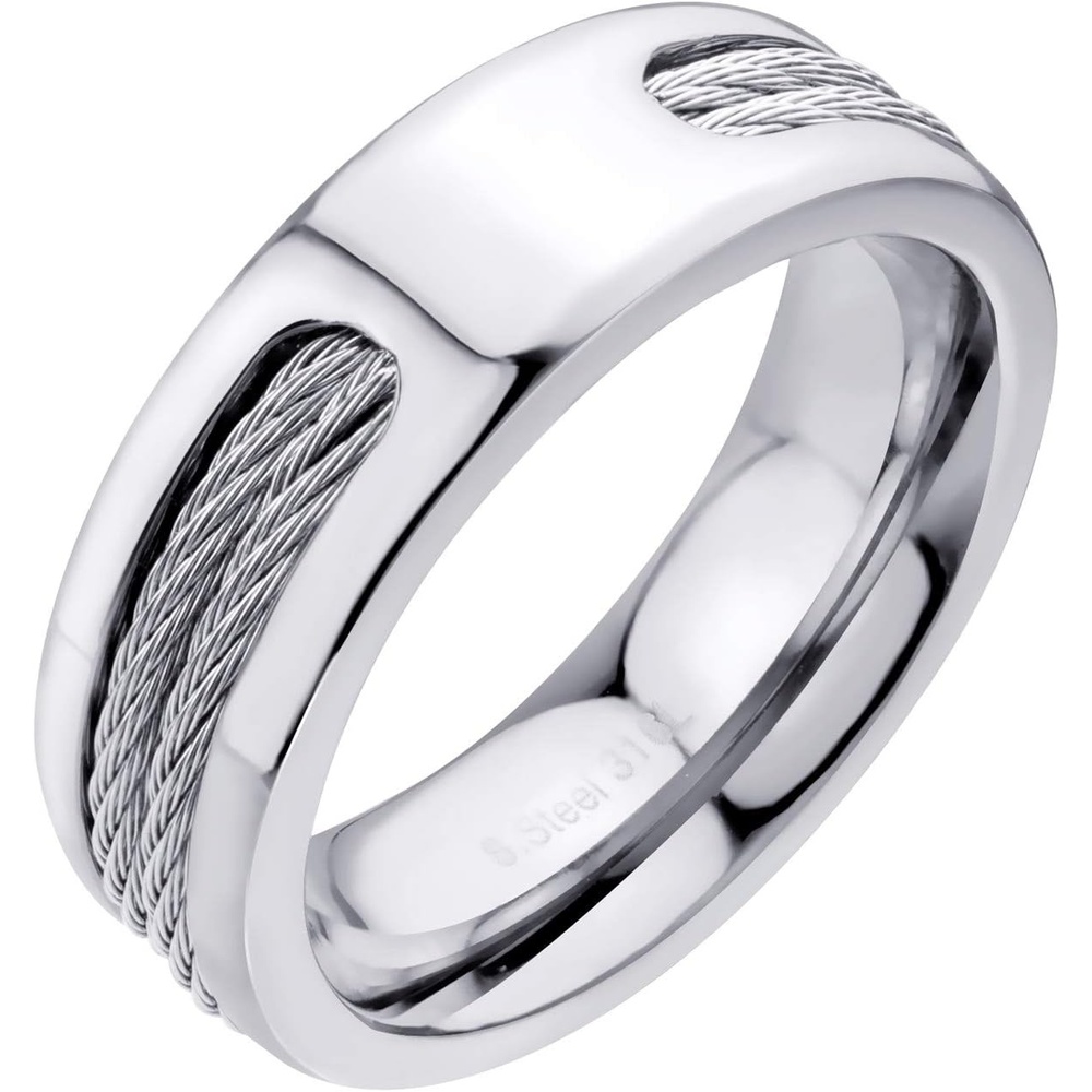 image:image555Jewelry Stainless Steel Double Twisted Cable Rows Inlay Ring Wedding Band for MenSilver