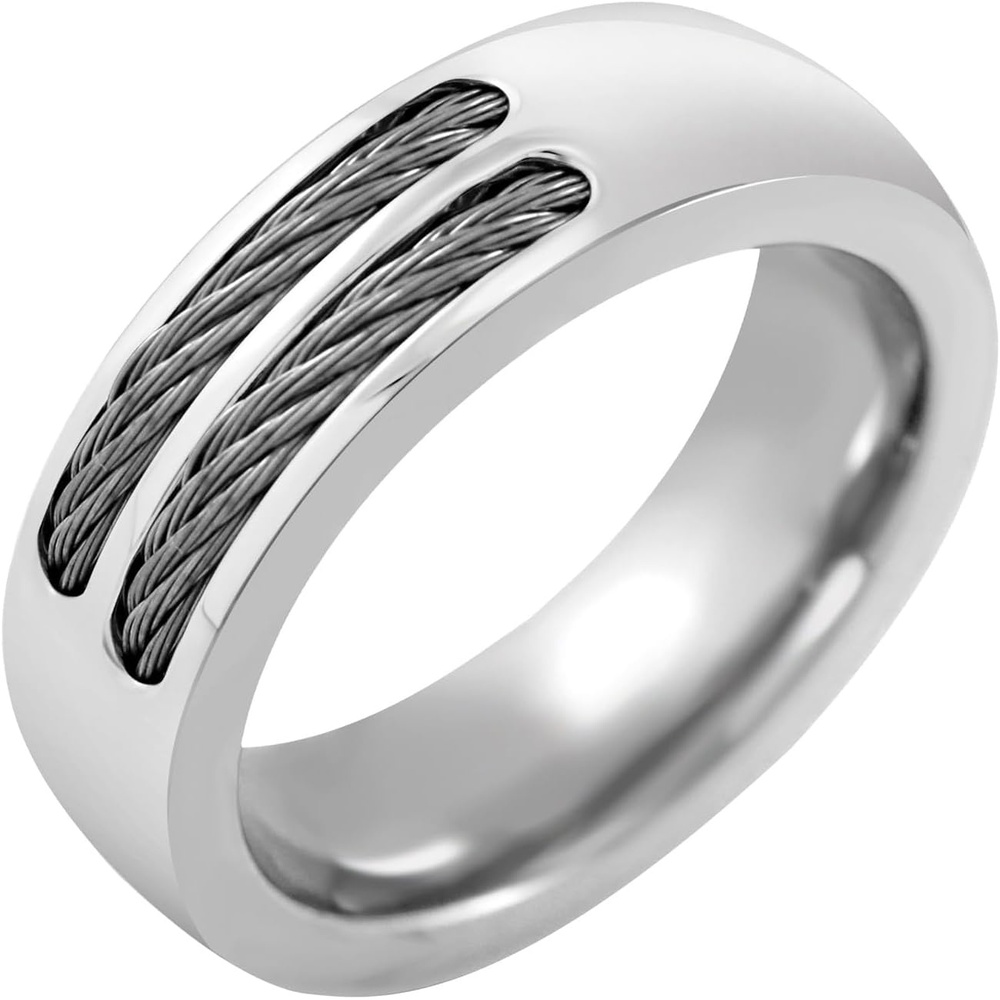 image:image555Jewelry Stainless Steel Double Twisted Cable Rows Inlay Ring Wedding Band for MenSilver Style 2