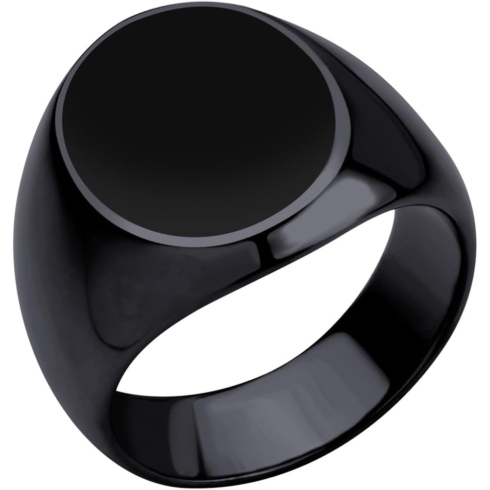 image:image555Jewelry Stainless Steel High Polish Plain Oval Black Onyx Signet Ring for MenBlack