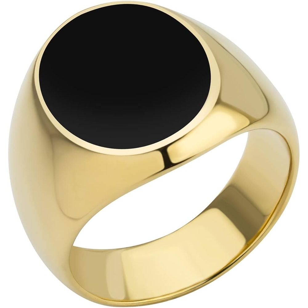 image:image555Jewelry Stainless Steel High Polish Plain Oval Black Onyx Signet Ring for MenGold