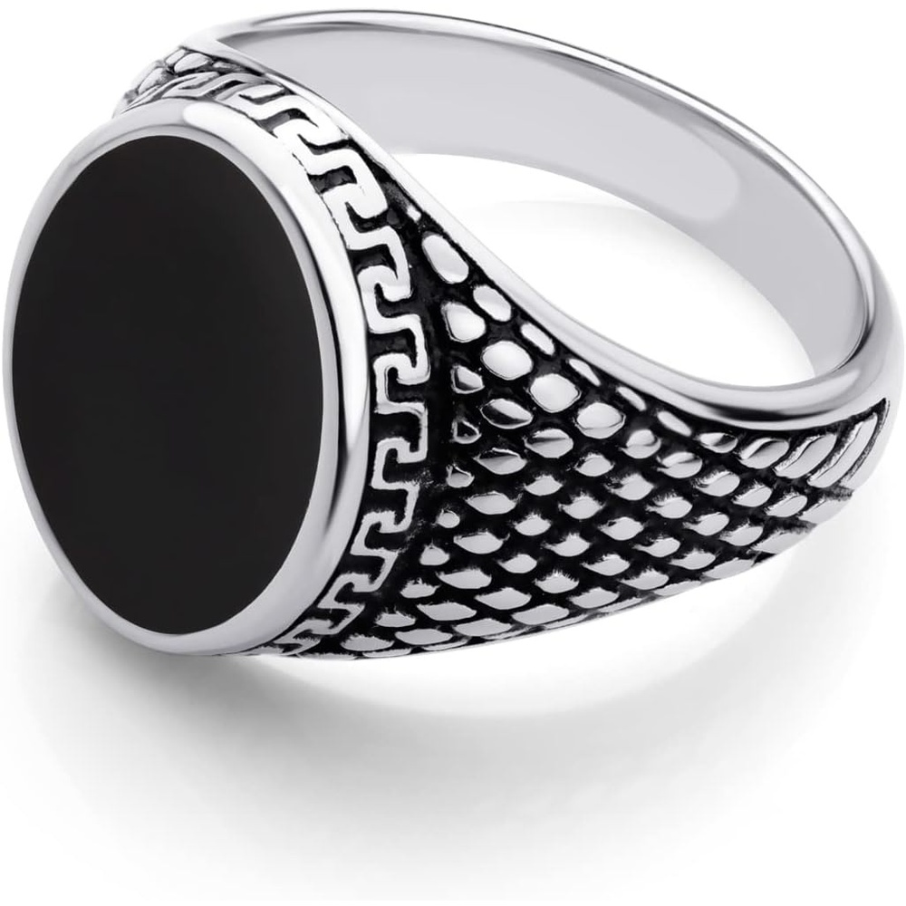 image:image555Jewelry Stainless Steel High Polish Plain Oval Black Onyx Signet Ring for MenSilver Vintage