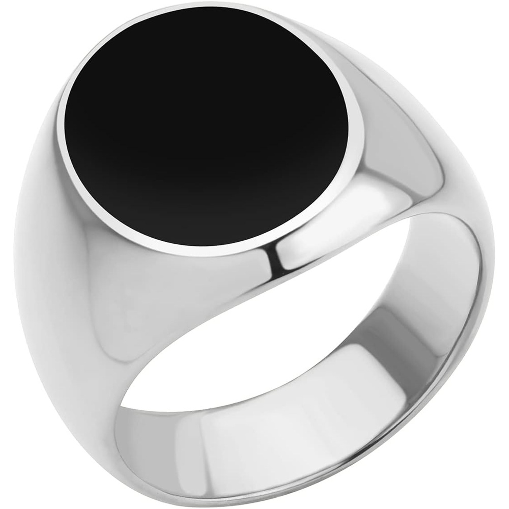 image:image555Jewelry Stainless Steel High Polish Plain Oval Black Onyx Signet Ring for MenSilver