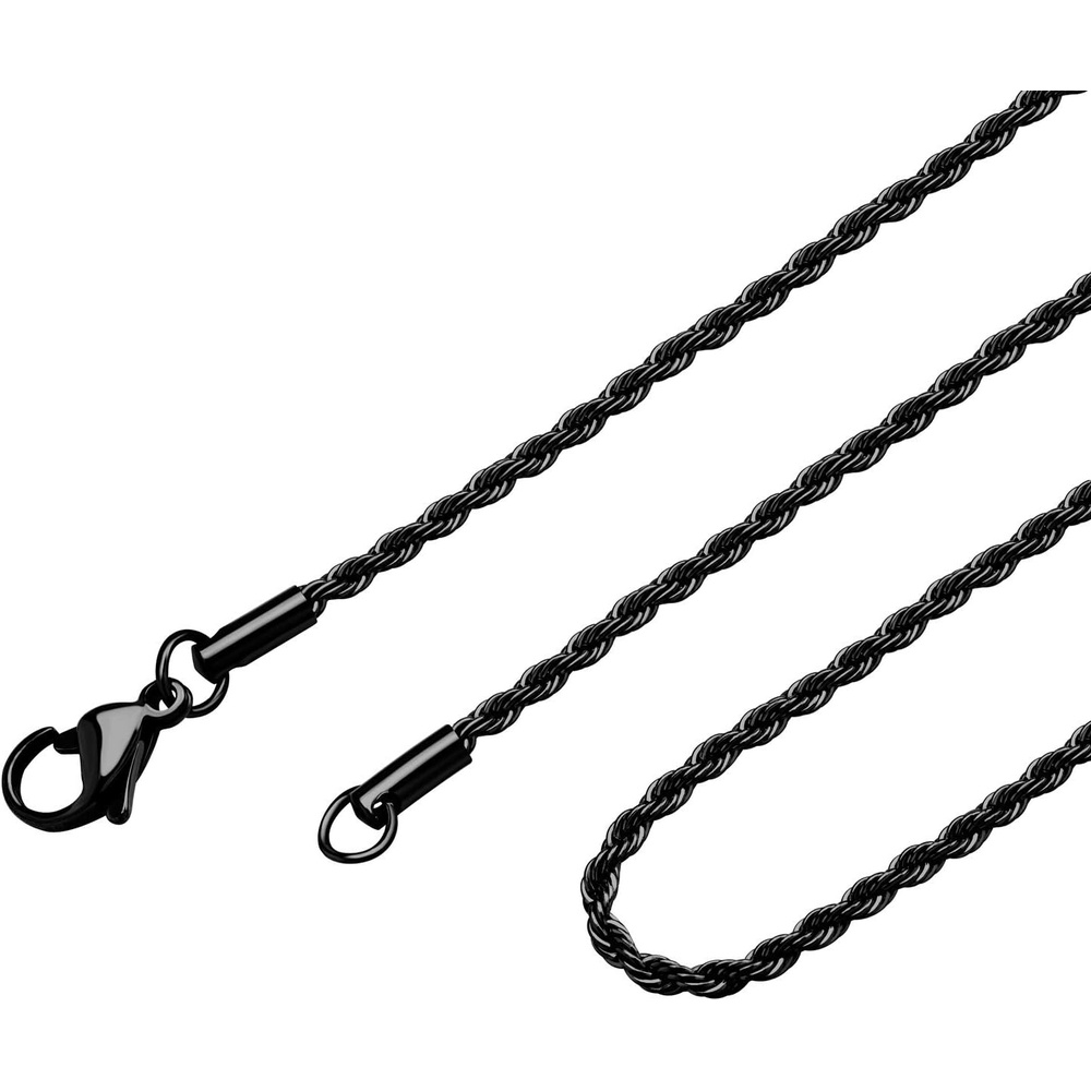 image:image555Jewelry Stainless Steel Hypoallergenic Twisted Singapore Rope Chain NecklaceBlack