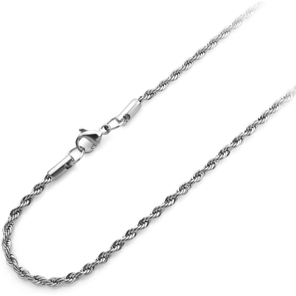 image:image555Jewelry Stainless Steel Hypoallergenic Twisted Singapore Rope Chain NecklaceSilver