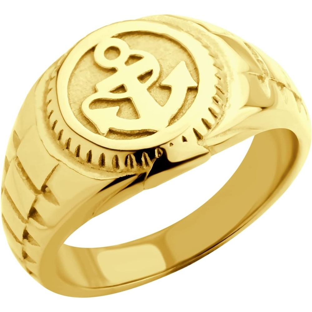 image:image555Jewelry Stainless Steel Modern Nautical Pirate Sailor Anchor Signet Ring for MenGold