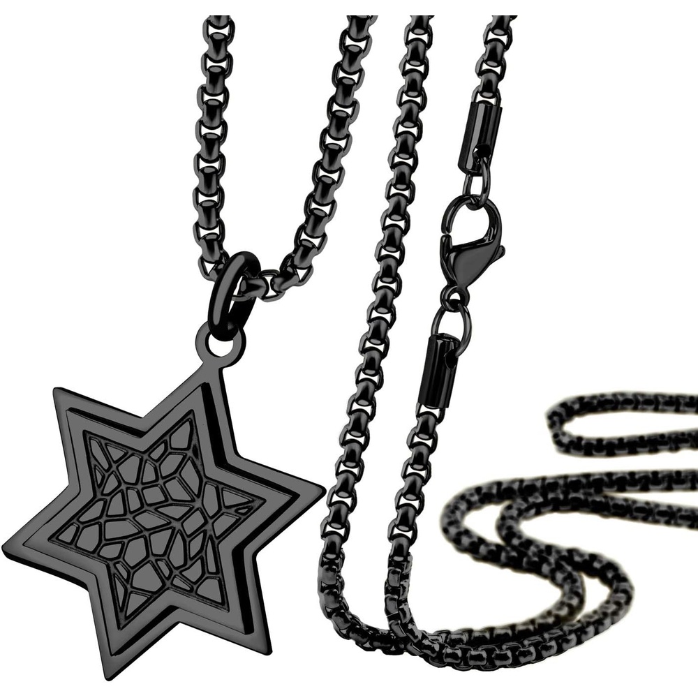 image:image555Jewelry Stainless Steel Patterned Star of David Necklace for Men amp Women 1624 Inch Box ChainBlack